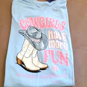 Simply Southern Light Blue V-Neck T-Shirt, Size L